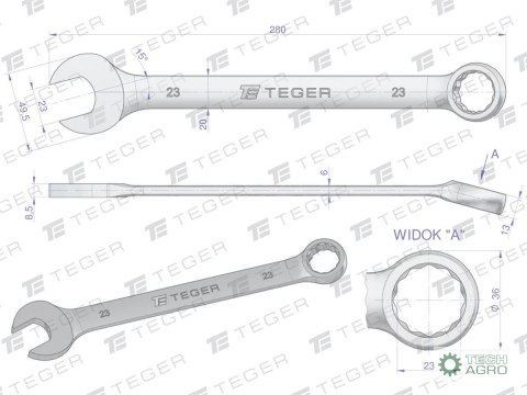 Klucz płasko-oczkowy 23 mm / TEGER Klucz płasko-oczkowy 23 mm / TEGER