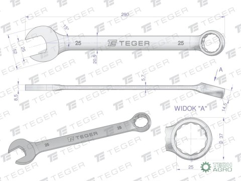 Klucz płasko-oczkowy 25 mm / TEGER Klucz płasko-oczkowy 25 mm / TEGER