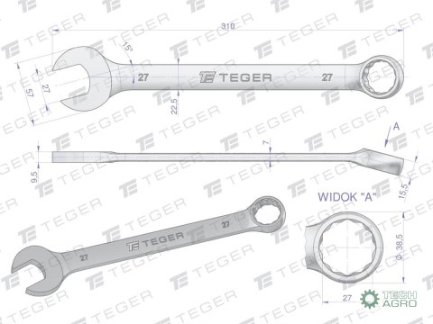 Klucz płasko-oczkowy 27 mm / TEGER Klucz płasko-oczkowy 27 mm / TEGER