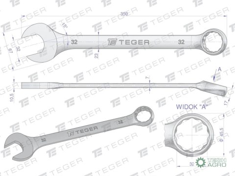 Klucz płasko-oczkowy 32 mm / TEGER Klucz płasko-oczkowy 32 mm / TEGER