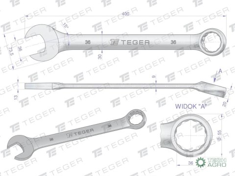 Klucz płasko-oczkowy 36 mm / TEGER Klucz płasko-oczkowy 36 mm / TEGER