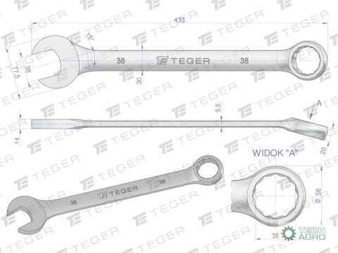 Klucz płasko-oczkowy 38 mm / TEGER Klucz płasko-oczkowy 38 mm / TEGER
