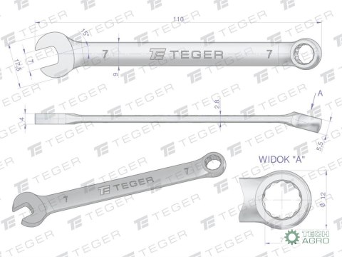 Klucz płasko-oczkowy 7 mm / TEGER Klucz płasko-oczkowy 7 mm / TEGER