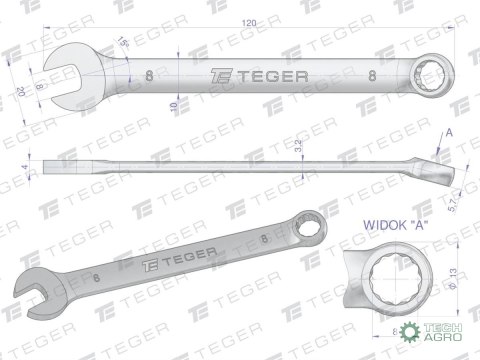 Klucz płasko-oczkowy 8 mm / TEGER Klucz płasko-oczkowy 8 mm / TEGER