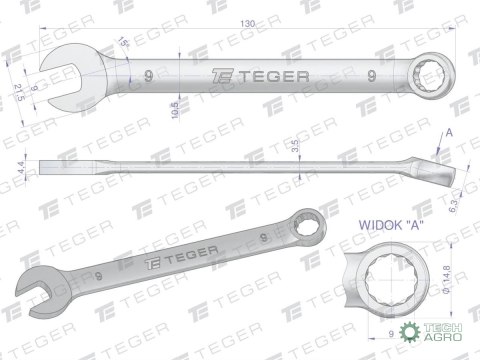 Klucz płasko-oczkowy 9 mm / TEGER Klucz płasko-oczkowy 9 mm / TEGER