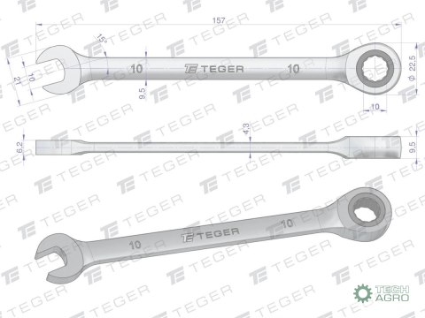 Klucz płasko-oczkowy z grzechotką 10 mm / TEGER Klucz płasko-oczkowy z grzechotką 10 mm / TEGER