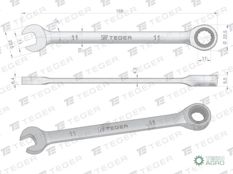 Klucz płasko-oczkowy z grzechotką 11 mm / TEGER Klucz płasko-oczkowy z grzechotką 11 mm / TEGER