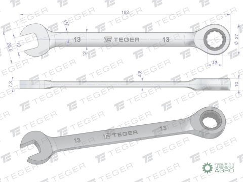 Klucz płasko-oczkowy z grzechotką 13 mm / TEGER Klucz płasko-oczkowy z grzechotką 13 mm / TEGER