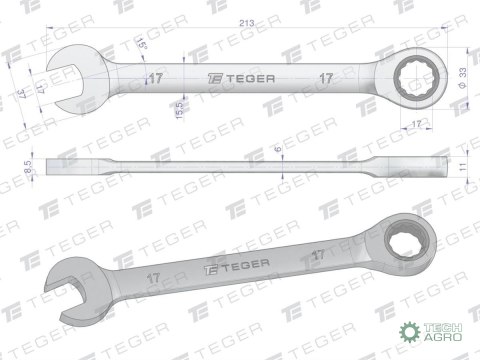Klucz płasko-oczkowy z grzechotką 17 mm / TEGER Klucz płasko-oczkowy z grzechotką 17 mm / TEGER